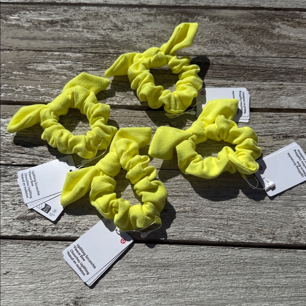 LULULEMON Uplifting Scrunchie Fleece Bow Electric Lemon NWT Bundle of 4 🍋✨